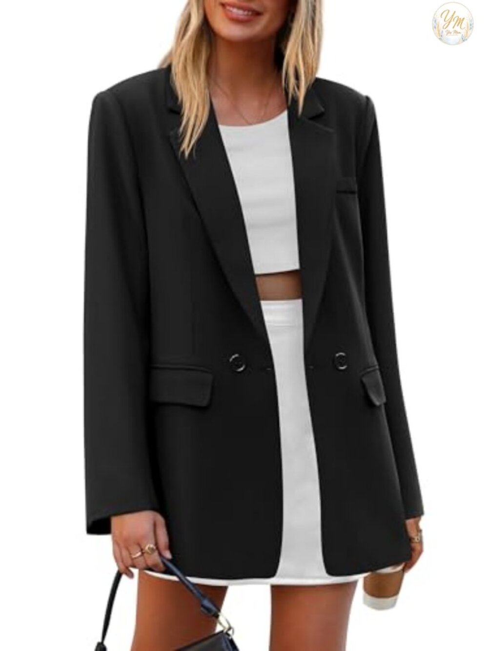 Women's Oversized Blazer Double Breasted Notch Lapel Long Sleeve Business Casual